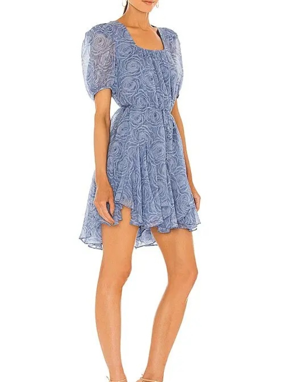 Elliatt Sky Blue Floral-Textured High-Low Mini Dress